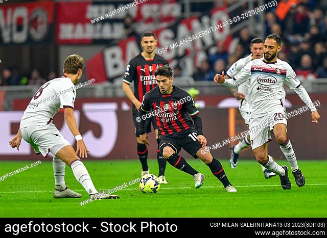 Milano, Italy. 13th, March 2023. Brahim Diaz (10) of AC Milan seen in the Serie A match between AC Milan and Salernitana at San Siro in Milano