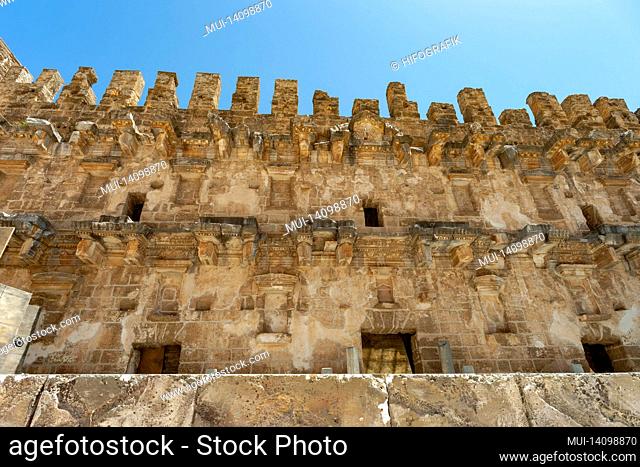 the fragment of a roman ancient theater in aspendos, antalya, turkey