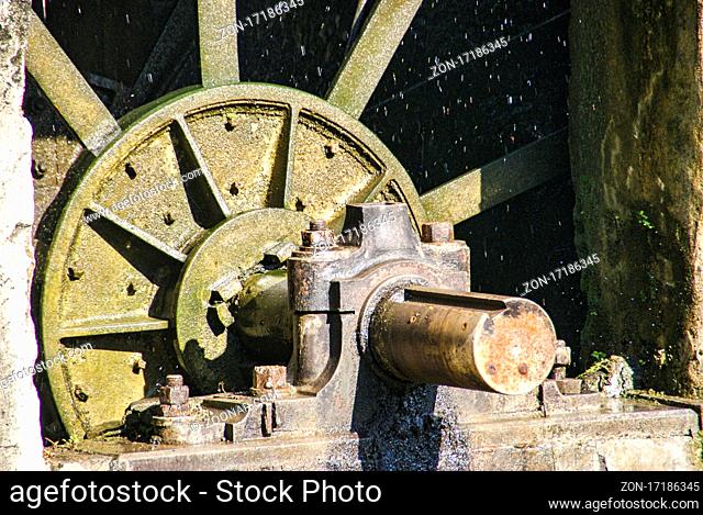 The world's oldest working 250 year old water wheel at the River Antoine Estate rum distillery in the Caribbean spice island of Grenada, Lesser Antilles