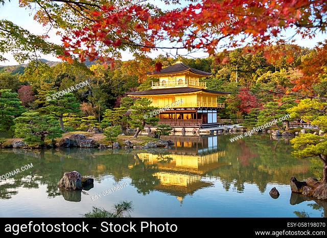 Kinkakuji in autumn season, famous Golden Pavilion at Kyoto, Japan