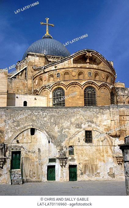 The Church of the Holy Sepulchre is on the site of Golgotha or Calvary hill which is the traditional crucifixion site of Christ in Christian history