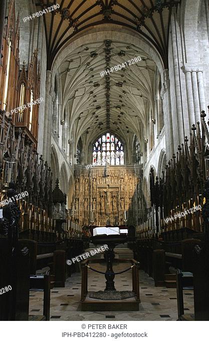 The ornately carved choir at Winchester Cathedral