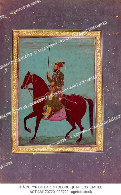 Equestrian Portrait of Aurangzeb, 17th century, Attributed to India, Gouache on paper, Image 8 3/4 in x 10 1/2 in., Codices