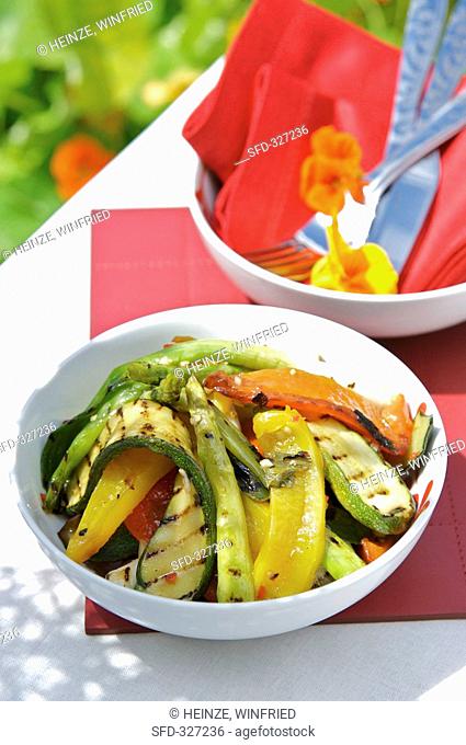 Grilled vegetable salad, out of doors