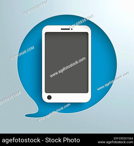 Speech bubble hole with white smartphone on the gray background. Eps 10 vector file