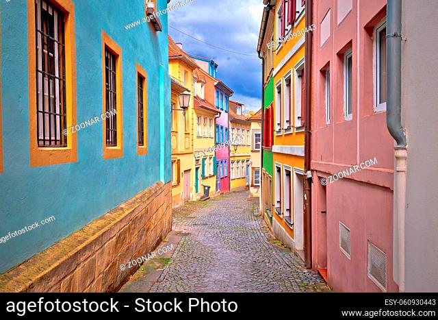 Bamberg. Colorful alley in Bamberg old town center view, Bavaria region of Germany