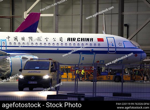 18 January 2022, Hamburg: A321 Neo aircraft for the airline Air China stand in a hangar at the Airbus plant in Hamburg-Finkenwerder