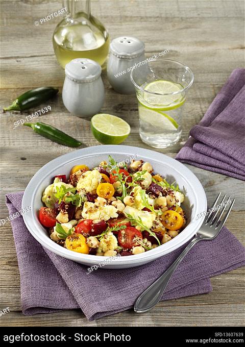 Chickpea salad with cauliflower, beetroot and quinoa