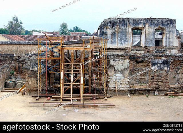 Restoration of building inside Grand palace in Antigua Guatemala