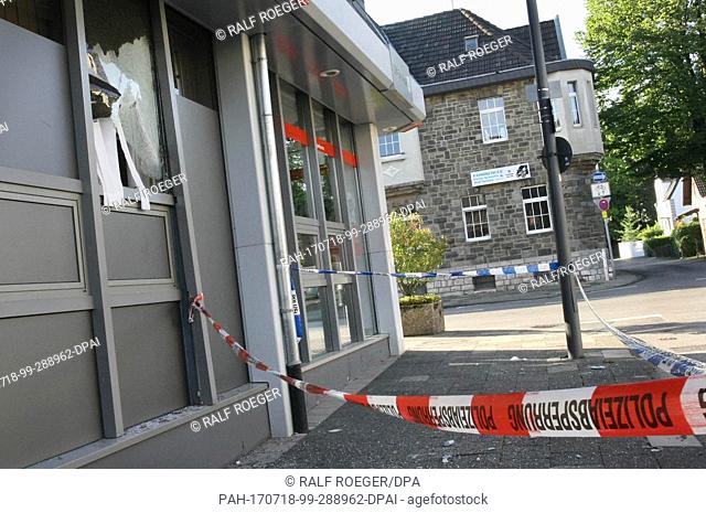 Crime scene tape in front of a bank branch in Aachen, Germany, 18 July 2017. The city was the scene of another ATMÂ robbery
