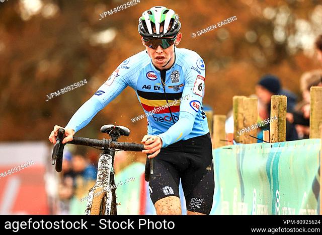 Belgian Aaron Dockx pictured in action during the men's U23 race of the World Cup cyclocross cycling event in Dublin, Ireland
