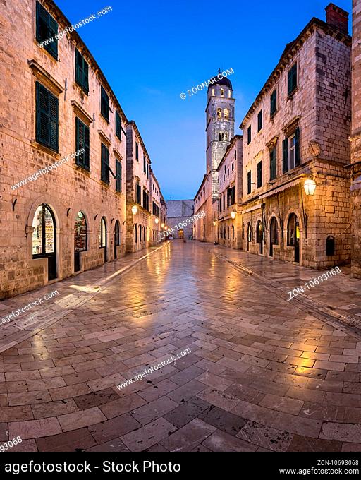 DUBROVNIK, CROATIA - JULY 2, 2014: Panorama of Stradun Street in Dubrovnik. Dubrovnik. In 1979, the city of Dubrovnik joined the UNESCO list of World Heritage...
