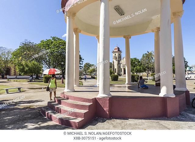 View of the Catholic Church across the town square in Nueva Gerona on Isla de la Juventud, Cuba