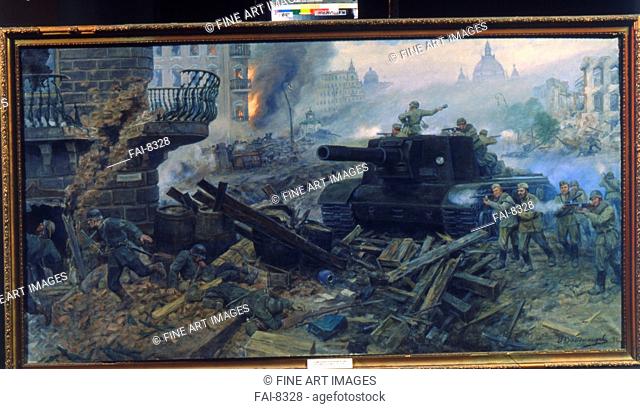 The artillery street fight in Berlin. 1945. Vladimirov, Ivan Vassilyevich (1905-1980s). Oil on canvas. Soviet Art. 1946. State Central Artillery Museum, St