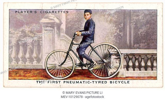 Johnnie Dunlop on the first bicycle to be fitted with pneumatic tyres