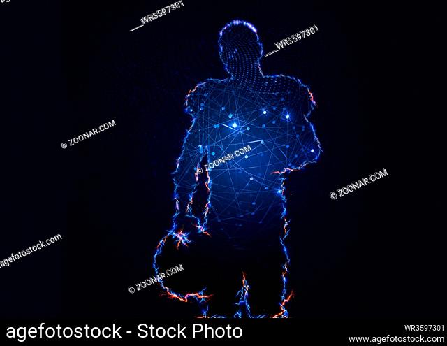 siluete portrait of american footballer in action isolated on black background