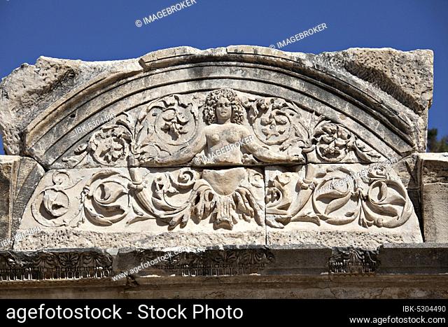 Medusa Detail of Hadrian's Temple, Ephesus, Izmir, Turkey, Asia