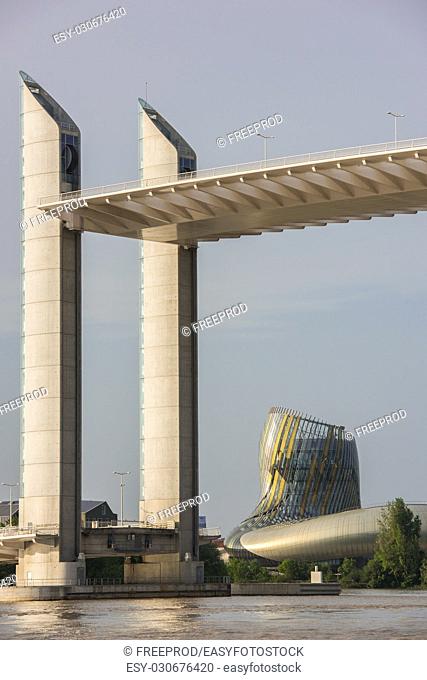 Bordeaux, Gironde, FRANCE - May 27: View of La Cite du Vin Building and Bridge Chaban Delmas in Bordeaux on May 27, 2017