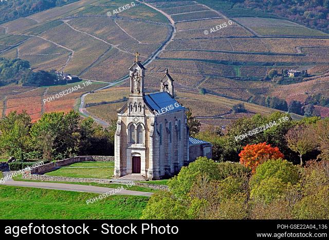 France, Rhône Saint-Lager, the Notre-Dame aux Raisins chapel located on the Mont Brouilly
