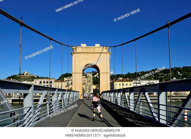 France, Isere, Vienne, suspension bridge over the Rhone river
