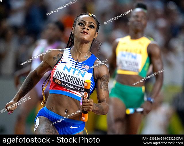 26 August 2023, Hungary, Budapest: Athletics: World Championships, 4 x 100m relay, women, final, at the National Athletics Center