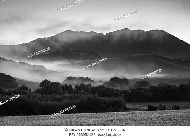 Rural foggy landscape in Turiec region, northern Slovakia