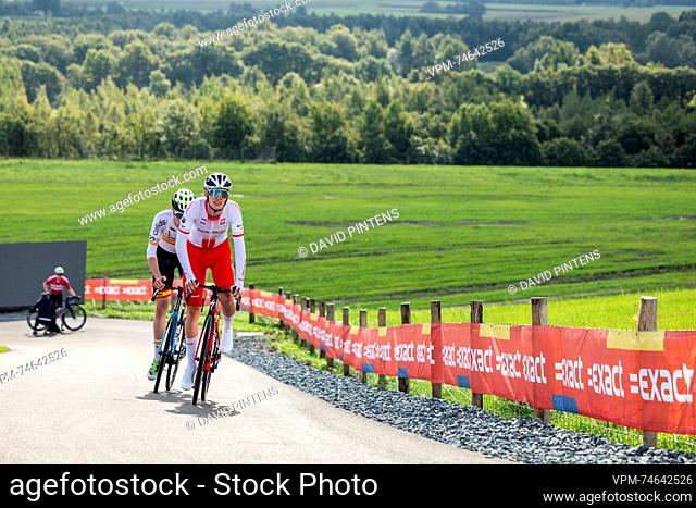 Polish Gajgowski Mateusz and Spanish Romeo Ivan pictured in action during the U23 Men's Road Race, 136, 5km from Hoogeveen to Col du VAM, Wijster