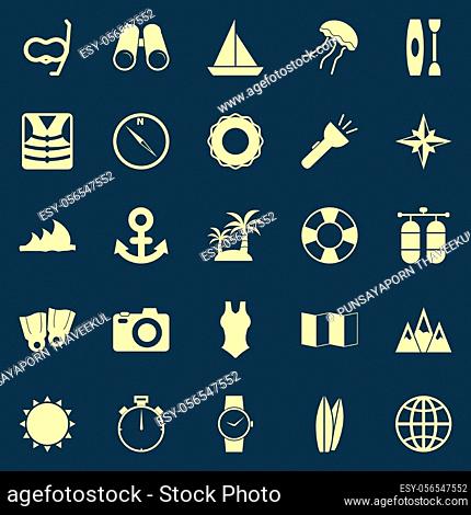 Diving color icons on blue background, stock vector