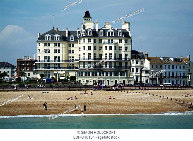 England, East Sussex, Eastbourne, A view towards the Queens Hotel on the seafront at Eastbourne