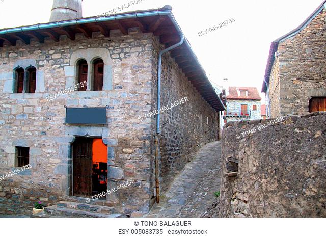 Hecho valley village stone streets in Pyrenees