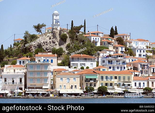 View from Galatas, Argolis, towards Poros, Poros Island, Saronic Islands, Peloponnese, Greece, Europe