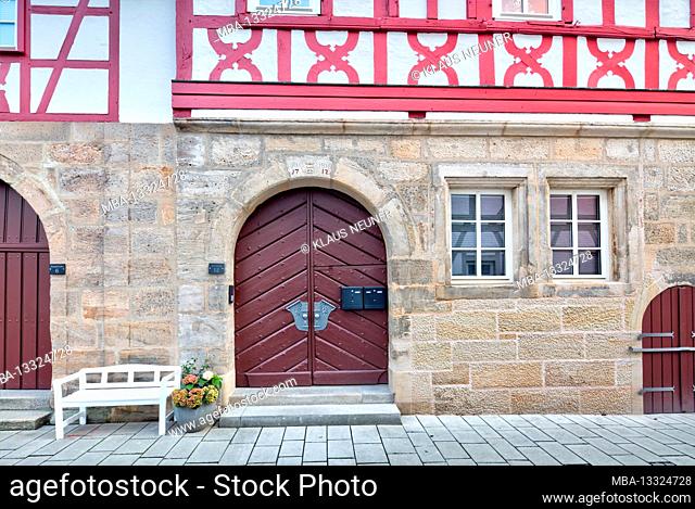 House facade, door, entrance, stone construction, architecture, Forchheim, Upper Franconia, Bavaria, Germany, Europe