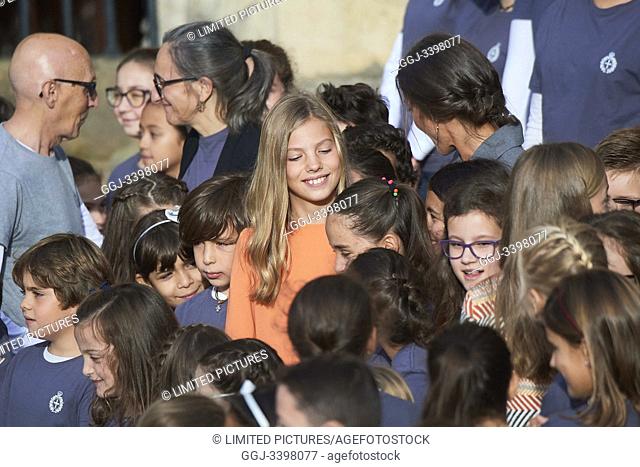 King Felipe VI of Spain, Queen Letizia of Spain, Crown Princess Leonor, Princess Sofia arrived to Alfonso II Square (Cathedral's Square) for Princesa de...