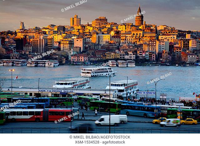 Cityscape, Golden Horn and Galata Tower at sunset  Istanbul, Turkey