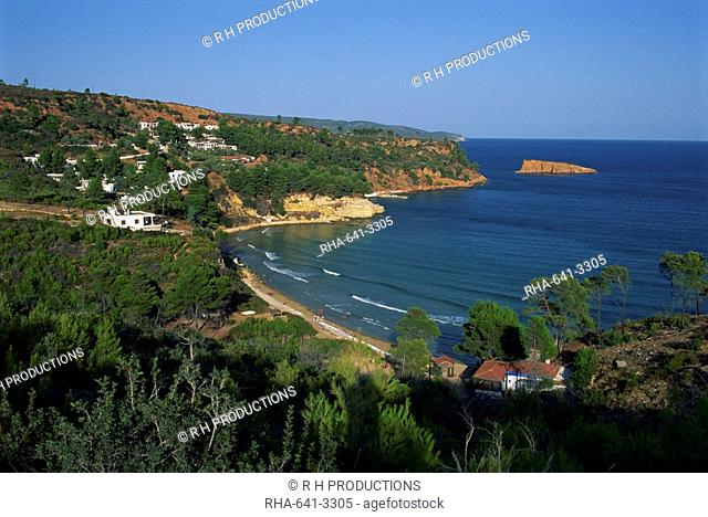 View over coastline, Alonnisos, a small Greek island near Skiathos, Alonnisos, Greece, Europe