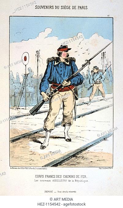 'Corps Francs des Chemin de Fer', Siege of Paris, 1870-1871. Print from a series titled Souvenirs du Siege de Paris. After the disastrous defeat of the French...