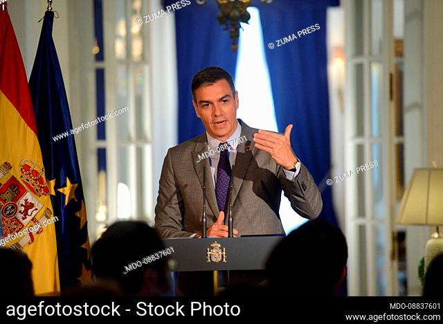 September 22, 2021, New York (United States, Madrid, Spain: The President of the Government, Pedro Sánchez, addresses the media at the residence of the...