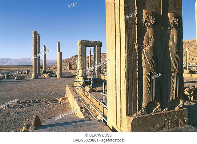 Iran - Persepolis. UNESCO World Heritage List, 1979. Palace of Darius. Doorjamb relief