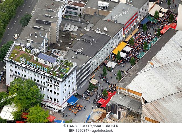 Aerial picture, public screening, Football World Cup 2010, the match Germany vs Australia 4-0, Kortumstrasse street, Bochum, Ruhr district
