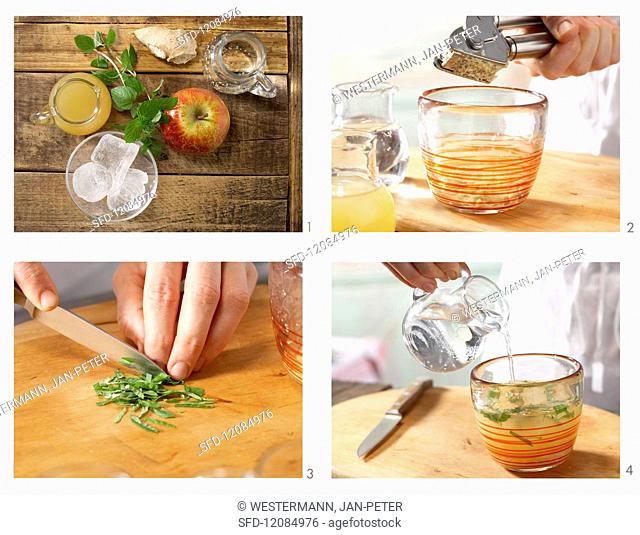 How to prepare a sparkling apple & ginger drink with mint