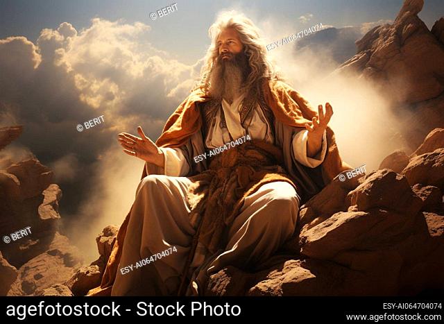 Moses receiving the ten commandments at Mount Sinai, religion and faith, prophet of judaism and christianity