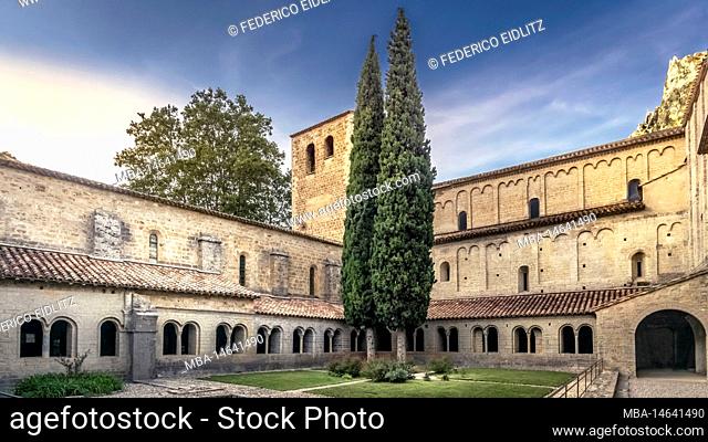 Monastery of Gellone in Saint Guilhem le Désert. The monastery site was built in the IX century and is designated as part of the UNESCO World Heritage Way of...
