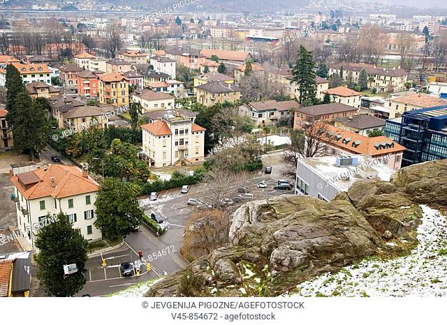 View of the city from Castelgrande, Bellinzona. Tessin, Switzerland