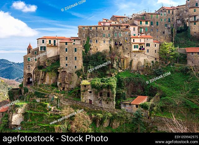 View over the medieval village of Ceriana, Liguria, Italy