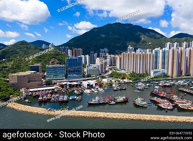 Hong Kong 19 July 2020: Drone fly of Hong Kong city