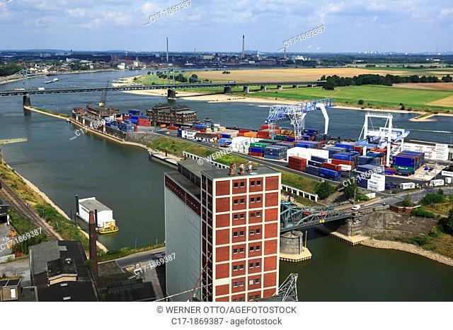 Germany, Krefeld, Rhine, Lower Rhine, Rhineland, North Rhine-Westphalia, NRW, panoramic view, Rheinhafen Krefeld, Rhine harbour, industrial port
