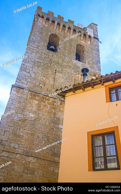 Tower of San Pedro church. Gumiel de Mercado, Burgos province, Castilla Leon, Spain