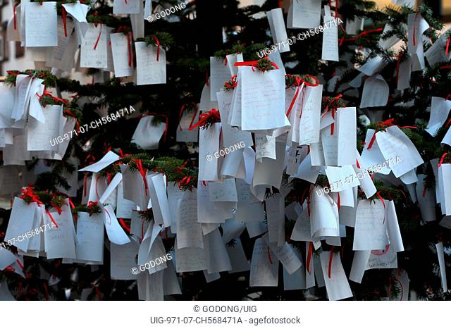 Messages on a Christmas tree. Basel. Switzerland