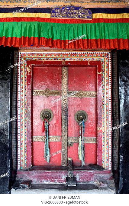 Detail of the doors leading the inner sanctuary at Spituk Gompa in the Ladakh, India. - LEH, LADAKH, INDIA, 14/07/2010