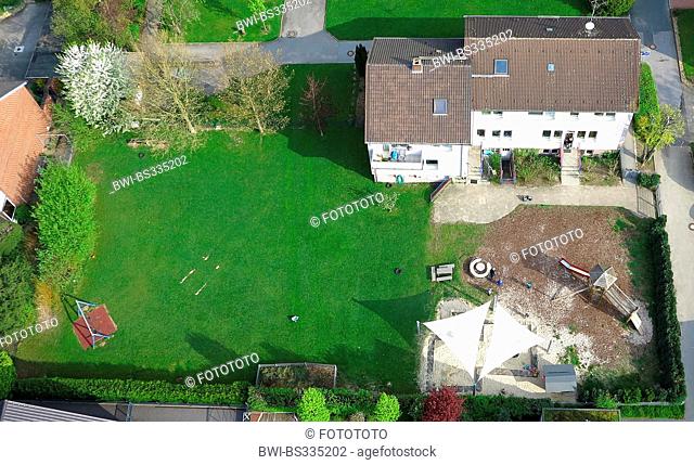 aerial view of a kindergarden with garden and playground, Germany, North Rhine-Westphalia, Ruhr Area, Witten